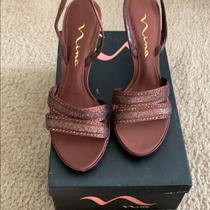 Nina bronze heels with rhinestones